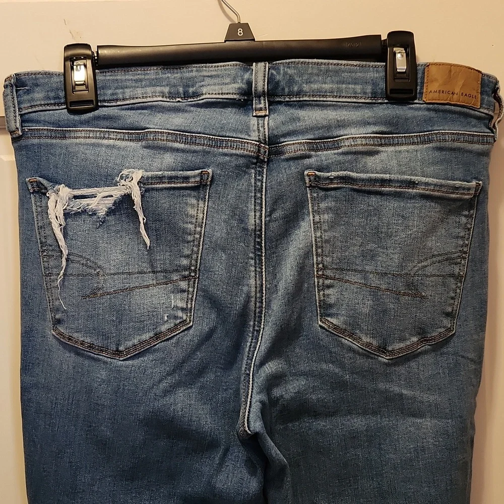 American Eagle Next Level Stretch 12 Short Blue Denim Distressed Jeggings Jeans - Picture 5 of 11